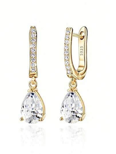 Cercei rotunzi cu zirconiu cubic din argint, tip lacrimă, hipoalergenici și eleganți pentru femei, purtare zilnică, cadou de ziua de naștere