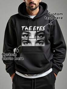 Customized Photo & Text Men's Hoodie, Upload Your Personal Landscape/Anime/Lover/Family Photos, Text/Name/Blessing/Holiday/Anniversary, Fall Winter