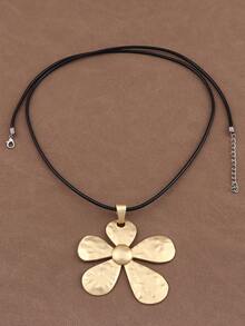 1 Piece Large Hammered Flower Pendant Wax Rope Necklace, Big Flower Charm Pendants Necklaces Suitable For Women's Daily Wear 28" Long - Multicolor - View 3