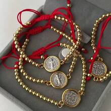 1pc Religious New Product Handwoven Religious Rope Bracelet With Copper Beads & Virgin Mary Charm