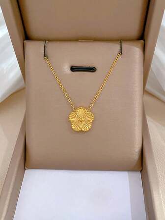 1pc S925 Sterling Silver Five-Leaf Flower Gold Necklace, Fashionable & Elegant Collarbone Chain, Jewelry Gift For Birthday, Valentine's Day, Anniversary Valentines