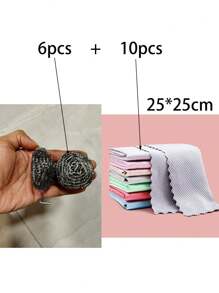 6pcs/12pcs Stainless Steel Kitchen Cleaning Balls - Non-Electric Dish Scrubber, Suitable For Bowls, Pots, Cooktops Stainless Steel Brush & Steel Wool, Cleaning Supplies - Multicolor - View 16