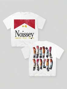 American Retro Y2K! Noissey Cigarette Printed Double Sided 180g Pure Cotton Round Neck Short Sleeve T-Shirt, Funny White Graphic Tee, Breathable, Comfortable And Skin-Friendly Fabrics Suitable For Summer Wear And As A Gift - trắng - Xem 1