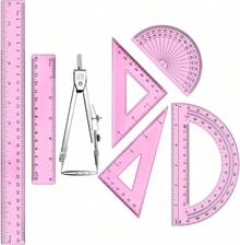 1 Set Plastic Geometry Math Set Includes Drawing, 6 Inch 4 Inch Protractor, 45/60 Degree Rulers 12 Inch 6 Inch Math Ruler Transparent Office Supplies (Pink) - Yellow - View 8