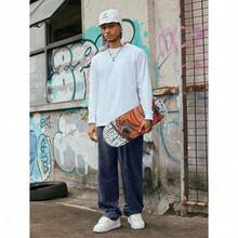 Men's Solid Color Casual Everyday Trousers Men's Streetwear Pants, Boy Friend Gifts, Back To School - 藏蓝色 - 查看 4
