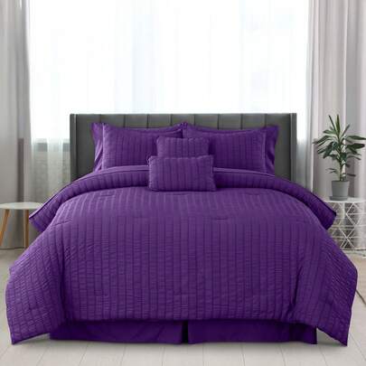 10-Piece Comforter Set - Lux Decor - Down Alternative - Seersucker Lightweight Comforter Set With Sheets - All-Season Warmth & Breathability - Enhance Your Space With Cozy Elegance - Soft Bedspreads - Luxury Bedding Sets - Back To School - Graduation Gifts - Lightweight Comforter - Home Decor - Embrace Comfort In Every Season - Softness And Style Combined - All-Season Bedding Set -, Cozy Bedding, Soft Bedding, Luxury Bedroom Comfort, Valentine's Day Cozy Night, Spring Lightweight Bedding, All-Season Warmth, Duvet Insert, Cozy Blanket, Fluffy Fill, Box Stitch Design, Reversible Design, Hotel Collection Style, Soft Touch Fabric, Easy Wash Bedding, Daily Living, Home Basic, Family Use