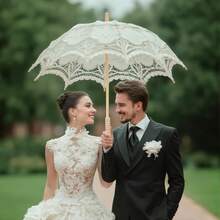 BABEYOND Lace Umbrella Parasol Vintage Wedding Bridal Umbrella For Decoration Photo Lady Costume 1920s Party (Apricot) - Màu be - Xem 2