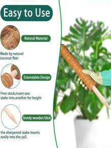 1/2/4pcs Stackable Moss Poles, Suitable For Pothos And Climbing Plants - Multiple Sizes Available, Natural Coconut Fiber Material Great For Home, Office, Garden Planters Coconut Fiber Totem Plant Support, Light Brown, Indoor Potted Plants, Moss - Multicolor - View 5