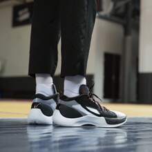 Nike Jordan Zoom Separate PF Doncic Round Toe Lace-Up Fabric & Synthetic Leather TPU Cushioned Non-Slip Durable Supportive Mid-Top AirZoom Basketball Shoes, Men, Black & White - Black/White - View 4