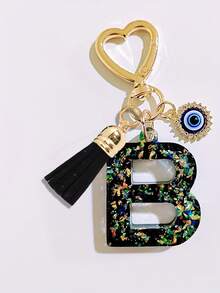 1pc Black Initial Keychain, Black Tassel Pendant, Evil Eye Fashion Keychain, Alphabet Keychain Backpack Charm, Keychain For Women And Girls, Exquisite And Small, Fashionable And Simple, Wallet And Handbag Accessories, Tassel Keychain, Alphabet Initials A-Z, Suitable For Commuting, Studying, Vacation