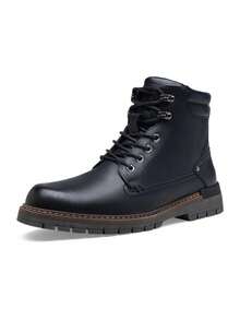 SHOESMALL Men's Waterproof Leather Work Boots With Rubber Sole Fashion  Ankle Black  PU Shoes Casual Boot Hiking Zipper Chukka Boots For Men - AMY8118A-blackpu - 查看 9