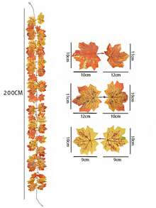 1件26片装，长约200厘米，人造枫叶，优雅的秋季花环枫叶，悬挂式植物绿色装饰，适用于卧室、家居墙壁、派对拱门、公寓房间装饰，非常适合感恩节装饰、家居、婚礼、壁炉和圣诞节！秋季装饰，秋季 - 彩色 - 查看 7