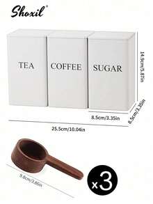 shoxil 三件套厨房储物罐，咖啡茶糖罐套装，白色/黑色带盖储物罐，配竹勺，复古金属密封盖储物罐套装，适用于存放咖啡、茶、糖等食品，厨房收纳，餐厅、客厅、茶室皆宜，馈赠亲友佳品 - 彩色 - 查看 9