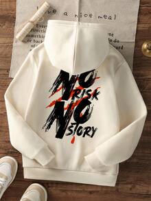 1件青少年男童休闲印花套头卫衣，保暖内衬，长袖，秋冬季 - 杏色 - 查看 3