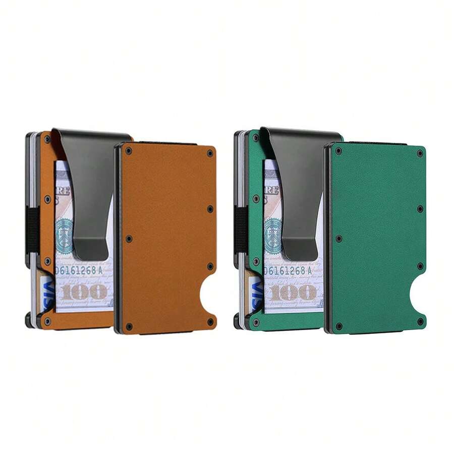 1 Or 2-Pack: RFID Blocking Slim Credit Card Holder Wallet For Men – Minimalist, Scratch-Resistant, With Removable Money Clip | Modern, Durable, Everyday Carry - 綠色和棕色 - 查看 1