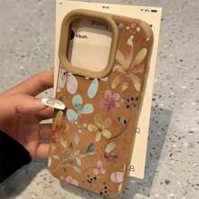Diseño de flores pintadas Lente alta Teléfono X 14 Pro 16 15 Plus 11 12 13 XS Cuero sintético suave todo incluido - Colores mixtos 1 - Ver 2