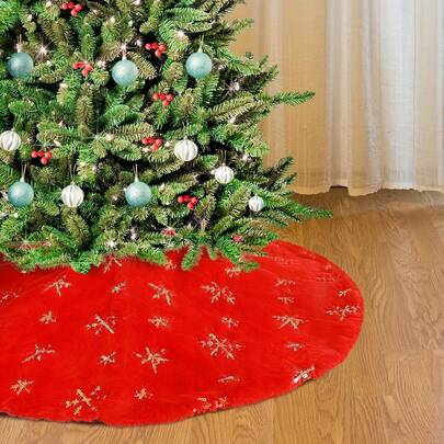 1 pieza Falda de árbol de Navidad de peluche blanca y dorada con diseño de copos de nieve - Decoración festiva para el Día de San Valentín y Navidad, tela suave con diseño de copos de nieve, perfecta para la decoración navideña interior, decoración estacional de la base. Decoración elegante para fiestas. Base decorativa para árbol, decoraciones navideñas para el hogar, decoración de habitación de invierno