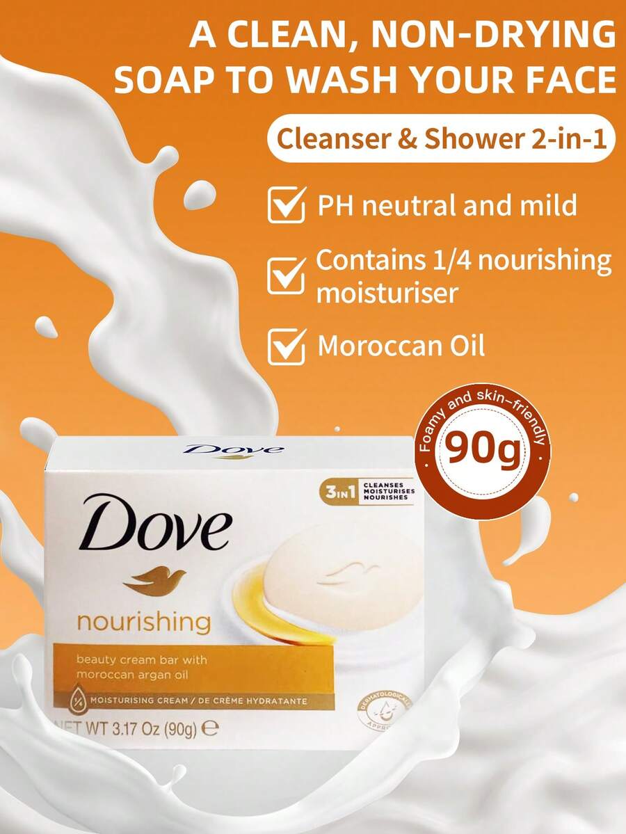 1pc 90g Dove Soap With Moroccan Argan Oil Formula, Deeply Nourishing & Moisturizing, Repairing Damaged & Dry Skin, Luxurious Bathing Soap Suitable For Daily Care Of Dry Skin - New 90g Moroccan Oil - View 1