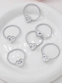 10 条装女童迷你心形金属弹力发带，可爱公主风，百搭，温柔呵护秀发，适合日常使用 - 銀色 - 查看 7