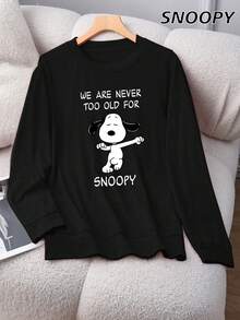SNOOPY 我们永远不会嫌弃这款宽松长袖时尚舒适上衣，休闲百搭的女式风格，适合秋冬季节穿着。 - 黑色 - 查看 1