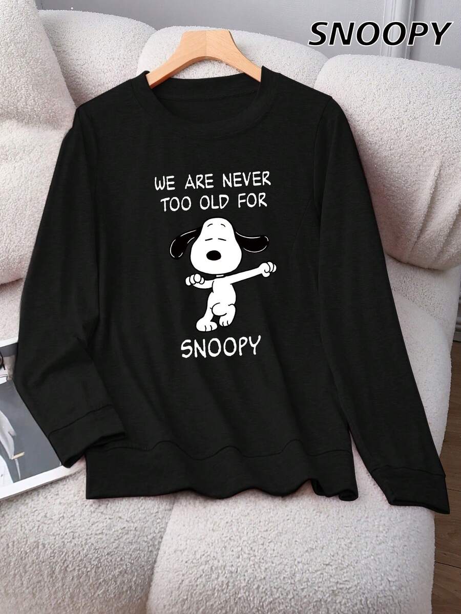 SNOOPY 我们永远不会嫌弃这款宽松长袖时尚舒适上衣，休闲百搭的女式风格，适合秋冬季节穿着。 - 黑色 - 查看 1