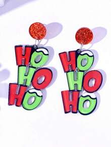 2pcs Cartoon Creative Letter Shaped Earrings, Asymmetric Acrylic HOHO Letter Earrings, Suitable For Daily Wear, Street Style, Holiday Parties, Gift For Friends, Christmas, Halloween (No Card Included)