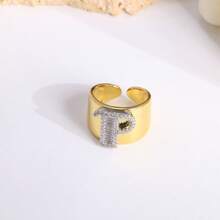 1 Pc New Arrival Two Tone Pave Initial Letter Ring Vintage Style Adjustable Open Metal Rings - Letter Type - View 10
