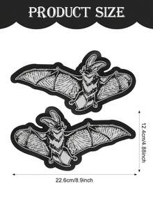 1 Pair Of Black & White Bat Patches – Punk & Gothic Style Embroidered Patches, Ideal For Decorating Jackets, Hats, Or Bags. Iron-On/Sew-On Design Available. - 彩色 - 查看 3