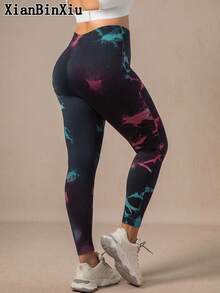 XianBinXiu 1 件女式加大码健身运动紧身裤，印花高腰休闲紧身裤，适合所有季节