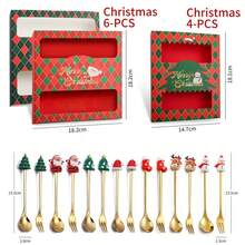 Set di posate natalizie, regali di Natale, set portatile da 2 pezzi/4 pezzi/6 pezzi in acciaio inossidabile 304, set di posate riutilizzabili con cucchiaio e forchetta, con scatola di stoccaggio, adatto per picnic e uso quotidiano, accessori da cucina