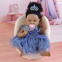 22 Inches Half Glue Reborn Dolls Black Skin Hair Transplanted Cloth Body Simulation Doll Accompanying Play Toys Birthday Gifts