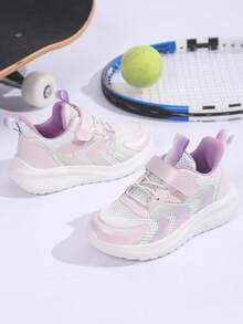 1 Pair Fashionable, Comfortable And Lightweight Spring Children's Sports Shoes, Summer Mesh Hollow Big Kids Running Shoes, Students' Daily Wear Anti-Slip Durable EVA Outsole, Mold Shaping Stable Fit, Soft Sole Glossy, Suitable For Daily Wear And Running - Purple - View 4