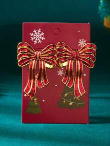 2 件时尚可爱的圣诞滴油蝴蝶结吊坠耳环，适合女性在圣诞节、节假日、日常和派对上佩戴 - 金色 - 查看 5