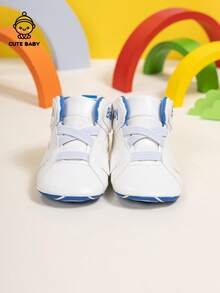 Fashionable Infant Boys' High-Top Casual Sneakers With Elastic Strap Design, Outdoor Lightweight Walking Shoes - White - View 5