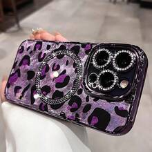 For IPhone 16 Pro Case Magnetic Glitter Compatible With MagSafe Diamond Leopard Cheetah Print Phone Case Cover For IPhone 16 Pro,Pink2025.1apple007 - Màu tím - Xem 3