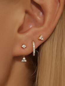Bộ 6 đôi bông tai hình ngôi sao và mặt trăng bằng đá Cubic Zirconia sáng bóng, màu đồng sang trọng, quà tặng cho phụ nữ. - Phong cách 2 - Xem 1