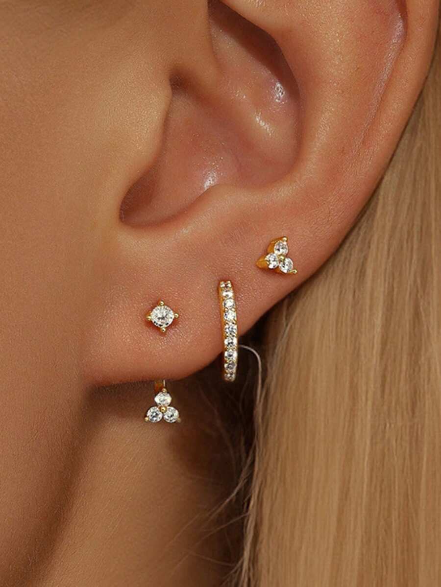 Bộ 6 đôi bông tai hình ngôi sao và mặt trăng bằng đá Cubic Zirconia sáng bóng, màu đồng sang trọng, quà tặng cho phụ nữ. - Phong cách 2 - Xem 1