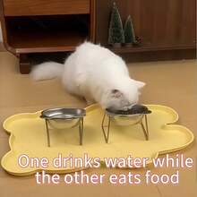 1pc Bowl / 1pc Bowl+1pc Stand, Ergonomic Raised Feeding Dish For Cats & Small Dogs - Durable Metal Food & Water Basin For Hardwood Floors - 15° Angle Design For Joint Health & Comfort - Detachable, Easy To Clean, Stylish Look - Perfect For Cat Food & Water