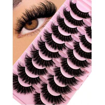 10 对 5D 仿貂皮睫毛，持久貂皮睫毛，自然逼真浓密 3D 假睫毛