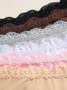 6Pcs Cotton Lace Stitching Elegant Pastoral Anti-Exposure Women's Boyshorts, Low-Waist Women's Underwear S-XXL - Nhiều màu - Xem 5