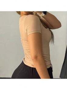 Kit Of 3 Basic Suplex Blouses, Square Neckline, Short Sleeve, Lined - 米色/白色/黑色 - 查看 8
