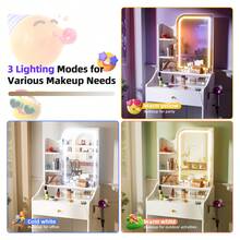 GINRGINR Vanity Desk With Lighted Mirror, Makeup Vanity Table With Lights, Drawer, Power Outlet, 3 Color Lighting Modes & Adjustable Brightness, Dressing Table For Bedroom, White, 15.4"D X 24.4"W X 59"H - Xem 6
