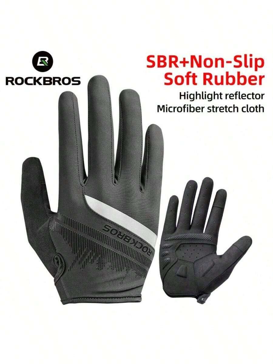 ROCKBROS A Pair Of Long Finger Gloves Non - Slip & Abrasion - Resistant SBR Anti - Slip Soft Rubber High - Gloss Reflective Strips Exclusive Shanghai City Silhouette Pattern Touchscreen - Sensitive For Cycling - Black - View 1