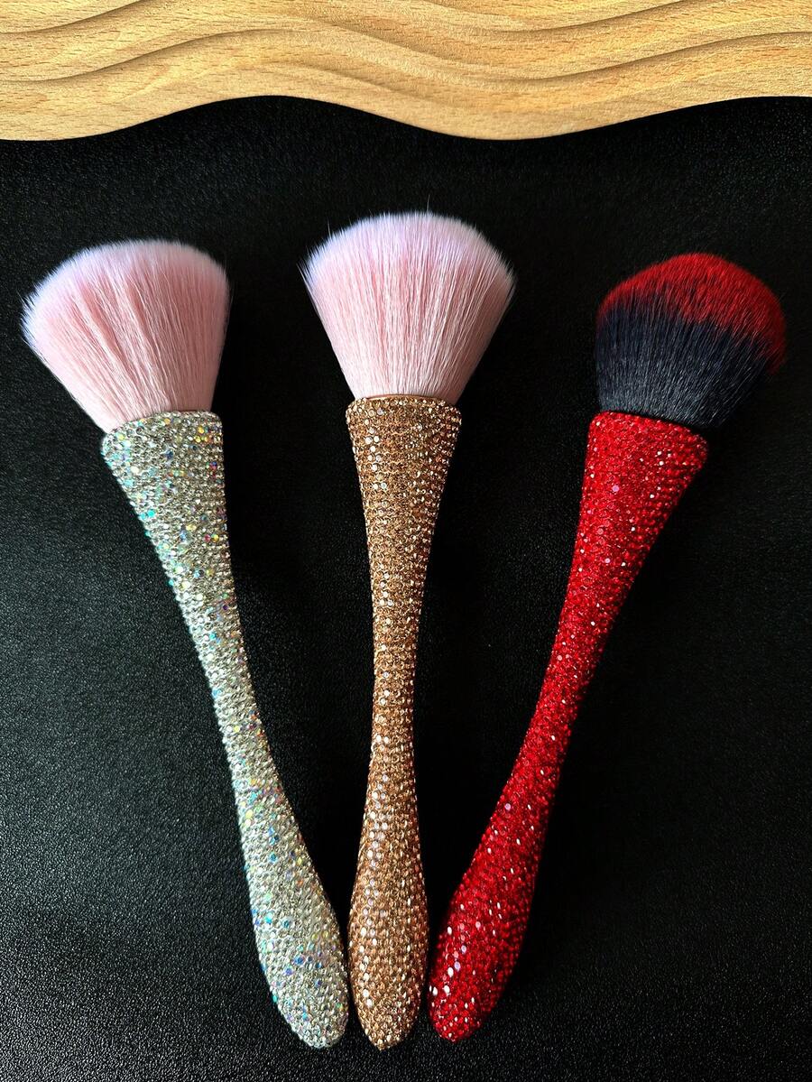 1PC Rhinestone Decorated Cleaning Brush, Dual-Color Options, Fluffy Bristles, Nail Dust Cleaning And Face Makeup Application Dual-Use Brush - Multicolor - View 1
