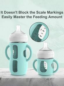 1个硅胶套，适用于天然玻璃婴儿奶瓶，硅胶材质，易握手柄，防摔保护，兼容4/8盎司玻璃瓶 - 彩色 - 查看 2