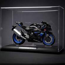 C C A 1:12 比例铃木 GSX-R1000 摩托车模型，黑色/蓝色可选，带/不带展示架，可直立，方向盘可移动，后轮带逼真悬架，是摩托车爱好者收藏的理想选择，适合男孩和女孩的玩具，街头/越野摩托车装饰，万圣节、圣诞节、生日礼物 - 黑色 - 查看 2