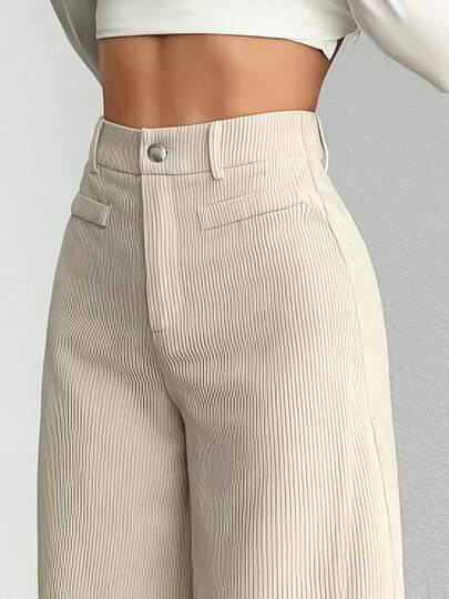1 pièce Pantalon à bouton, poche et fermeture éclair en polyester de couleur unie, convient pour le port quotidien au printemps, en automne et en hiver
