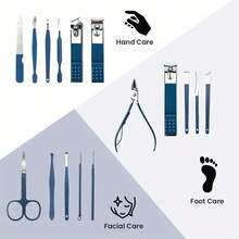16 件美甲套装，不锈钢指甲钳套装，专业美容套装，面部、手部和足部护肤和指甲护理工具，带皮革旅行盒，便携式美容工具套装，专业美容套装，旅行美甲套装，包，送给家人和朋友的首选礼物