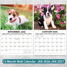 2026-2027 狗狗挂历 - 13 个月月度计划表（2026 年 1 月至 2027 年 1 月），11.3x8.5 英寸，周日开始 | 包含节假日、过去和未来月份 | 大型倒计时每日区块 | 预先打孔，方便悬挂 | 厚纸，适合家庭或办公室使用 - 2026-2027 Dog Wall Calendar - 查看 7