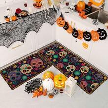 1pc Thickened 0.47 Inch/1.2cm Skull Non-Slip Kitchen Mats,Perfect For Halloween, Day Of The Dead & Easter Decor,Durable,Non-Slip,For Bedroom, Living Room, Laundry, And Bathroom,Halloween Decor,Home Decor Halloween Party - Multicolor - View 6